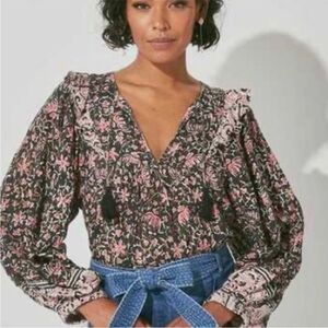 Cleobella Women's Black and Pink Floral Blouse